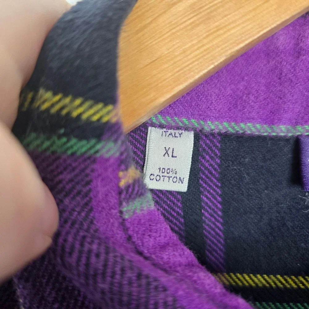 Ralph Lauren Purple Label XL Plaid Flannel Sleeveless‎ Shirt Cut Off Italy - Picture 7 of 8